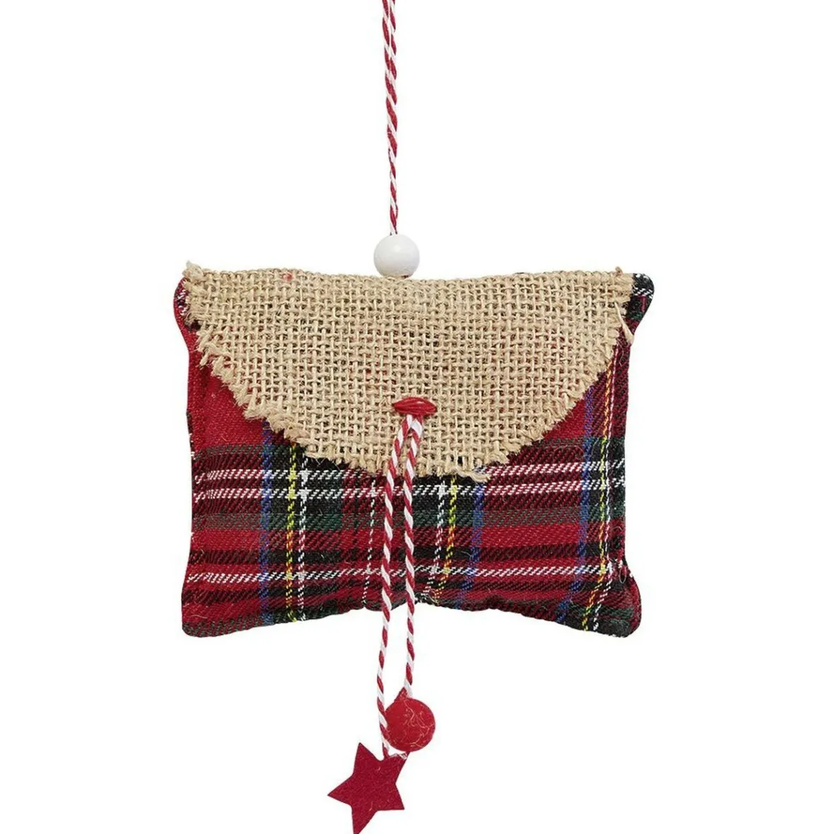 Suspension de Noël coussin forme enveloppe en jute et tartan-Gifi Sale