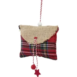 Suspension de Noël coussin forme enveloppe en jute et tartan-Gifi Sale