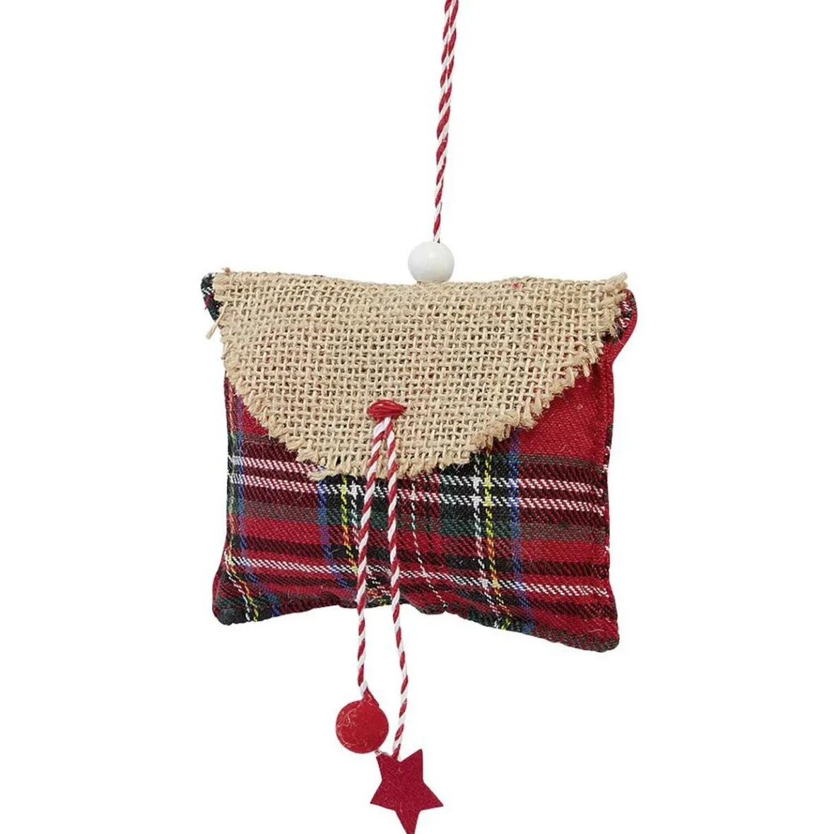 Suspension de Noël coussin forme enveloppe en jute et tartan-Gifi Sale