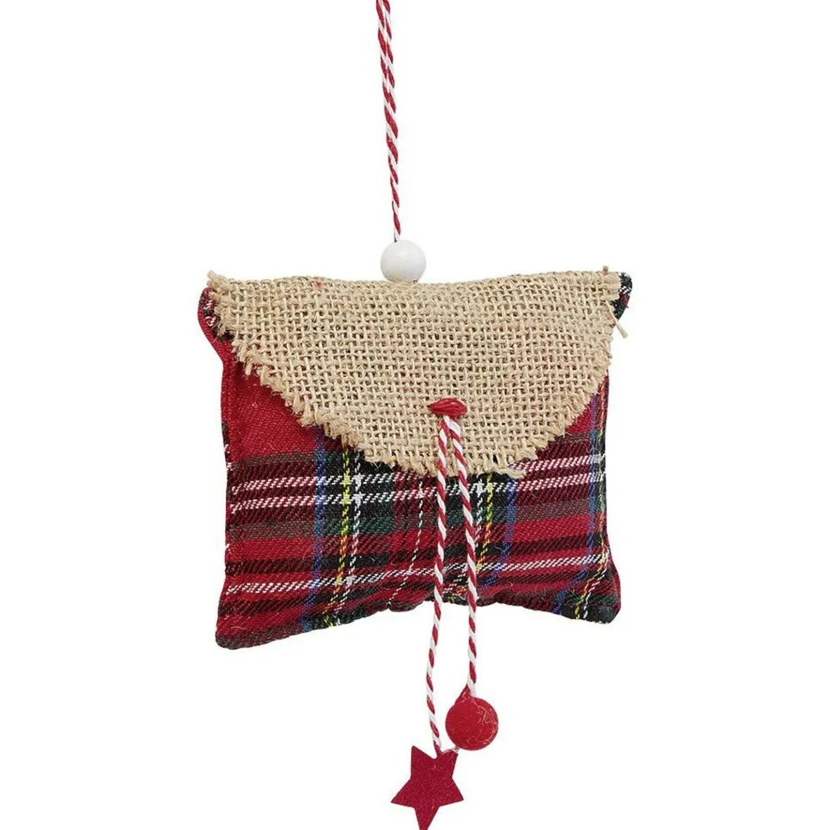Suspension de Noël coussin forme enveloppe en jute et tartan-Gifi Sale