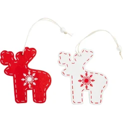 Suspension de Noël en bois forme flocon et cerf rouge blanc x12-Gifi New