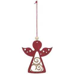 Suspension de Noël en bois Ange Étoile Renne Sapin naturel rouge x24-Gifi Outlet