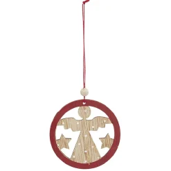 Suspension de Noël en bois Ange Étoile Renne Sapin naturel rouge x24-Gifi Outlet