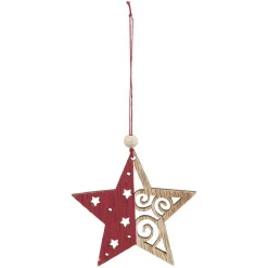 Suspension de Noël en bois Ange Étoile Renne Sapin naturel rouge x24-Gifi Outlet