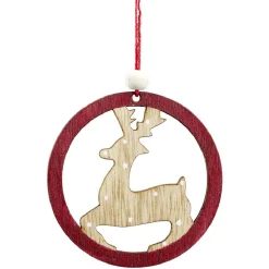 Suspension de Noël en bois naturel rouge ange étoile renne sapin x24-Gifi Online