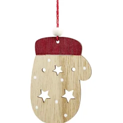 Suspension de Noël en bois naturel rouge ange étoile renne sapin x24-Gifi Online