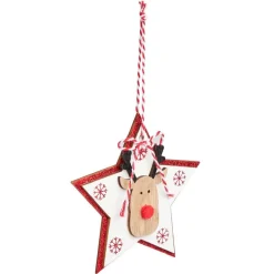 Suspension de Noël en bois forme étoile ou sapin avec tête de renne 11x11cm-Gifi New