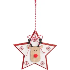 Suspension de Noël en bois forme étoile ou sapin avec tête de renne 11x11cm-Gifi New
