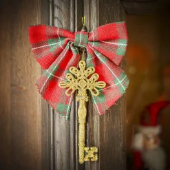 Suspension de Noël Noeud motif tartan rouge x2-Gifi New