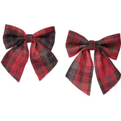 Suspension de Noël Noeud motif tartan rouge x2-Gifi New