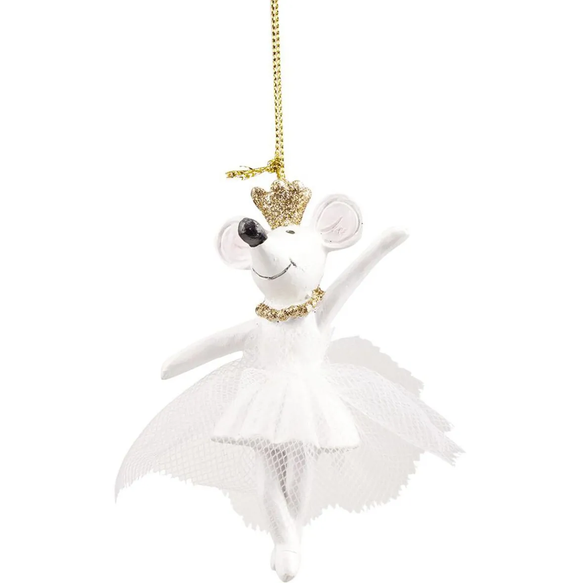 Suspension de Noël souris danseuse en tutu blanc et doré pailleté H10 cm-Gifi Clearance