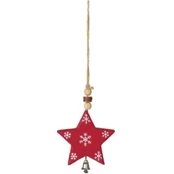 Suspension de Noël Étoile en bois motif traditionnel rouge blanc-Gifi Outlet