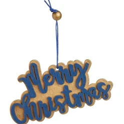 Suspension Merry Christmas doré et bleu L10x6cm-Gifi Outlet