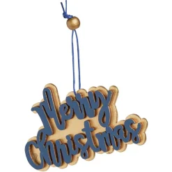 Suspension Merry Christmas doré et bleu L10x6cm-Gifi Outlet