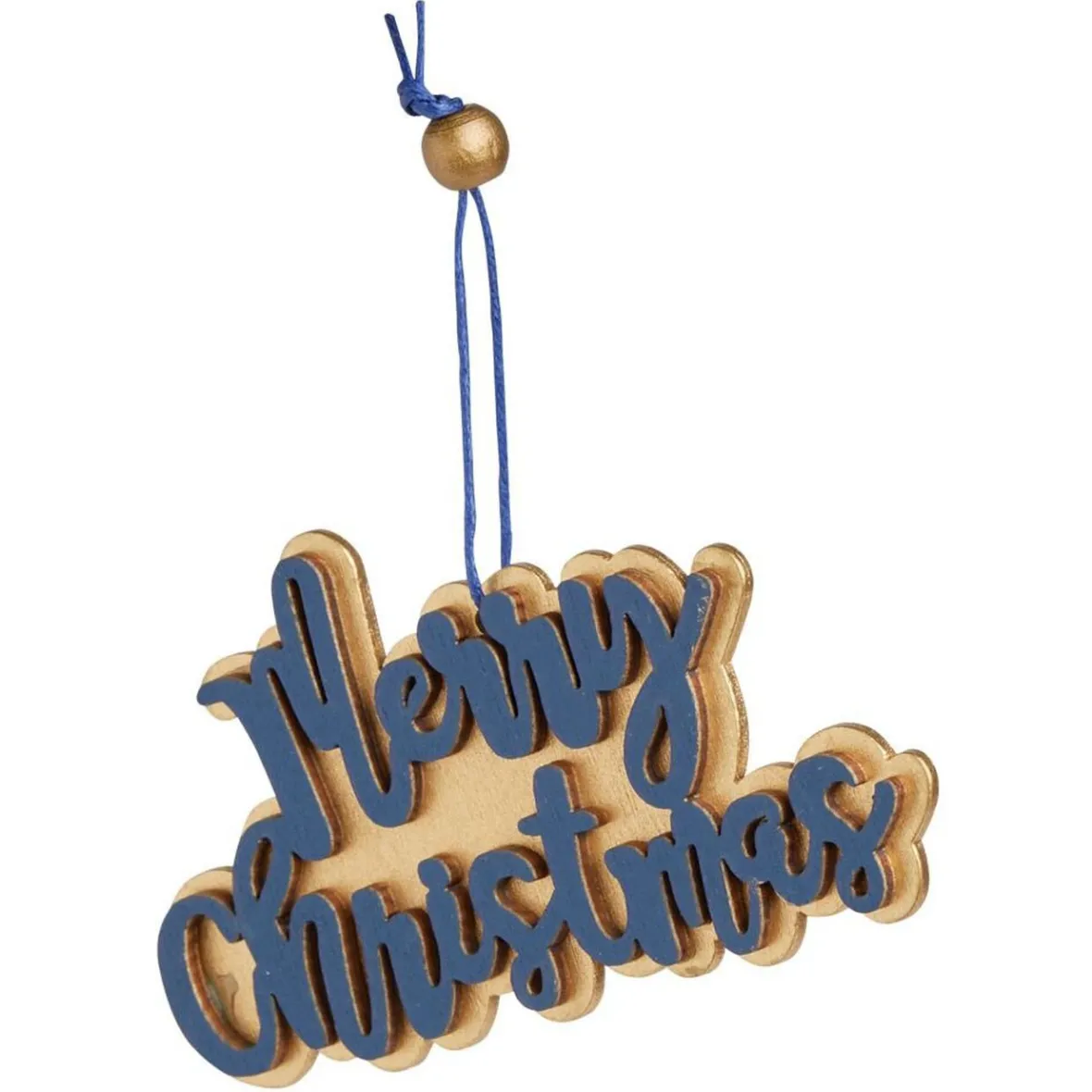 Suspension Merry Christmas doré et bleu L10x6cm-Gifi Outlet