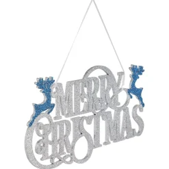 Suspension Merry Christmas en bois pailleté argenté et bleu 25xH14cm-Gifi Sale
