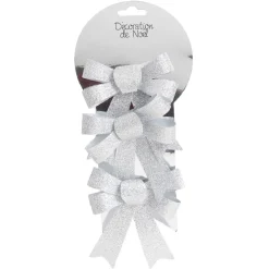 Suspension noeud de Noël pailleté argenté x3-Gifi Online