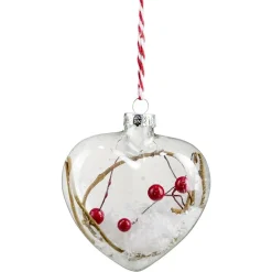 Suspension Noël coeur en verre avec fausse neige et baies rouges H.9 cm-Gifi Online