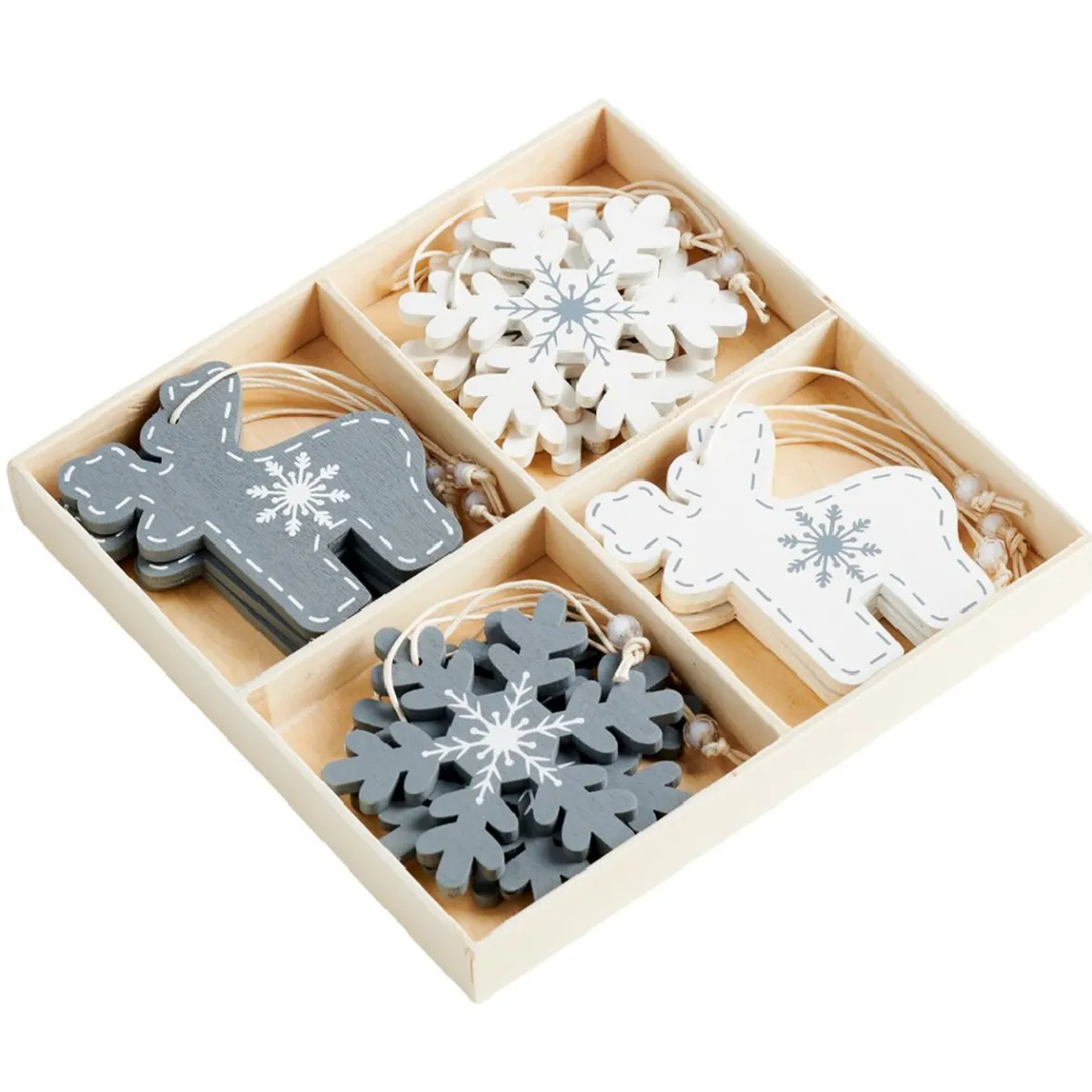 Suspension Noël motifs flocon et cerf blanche et grise x12-Gifi Outlet