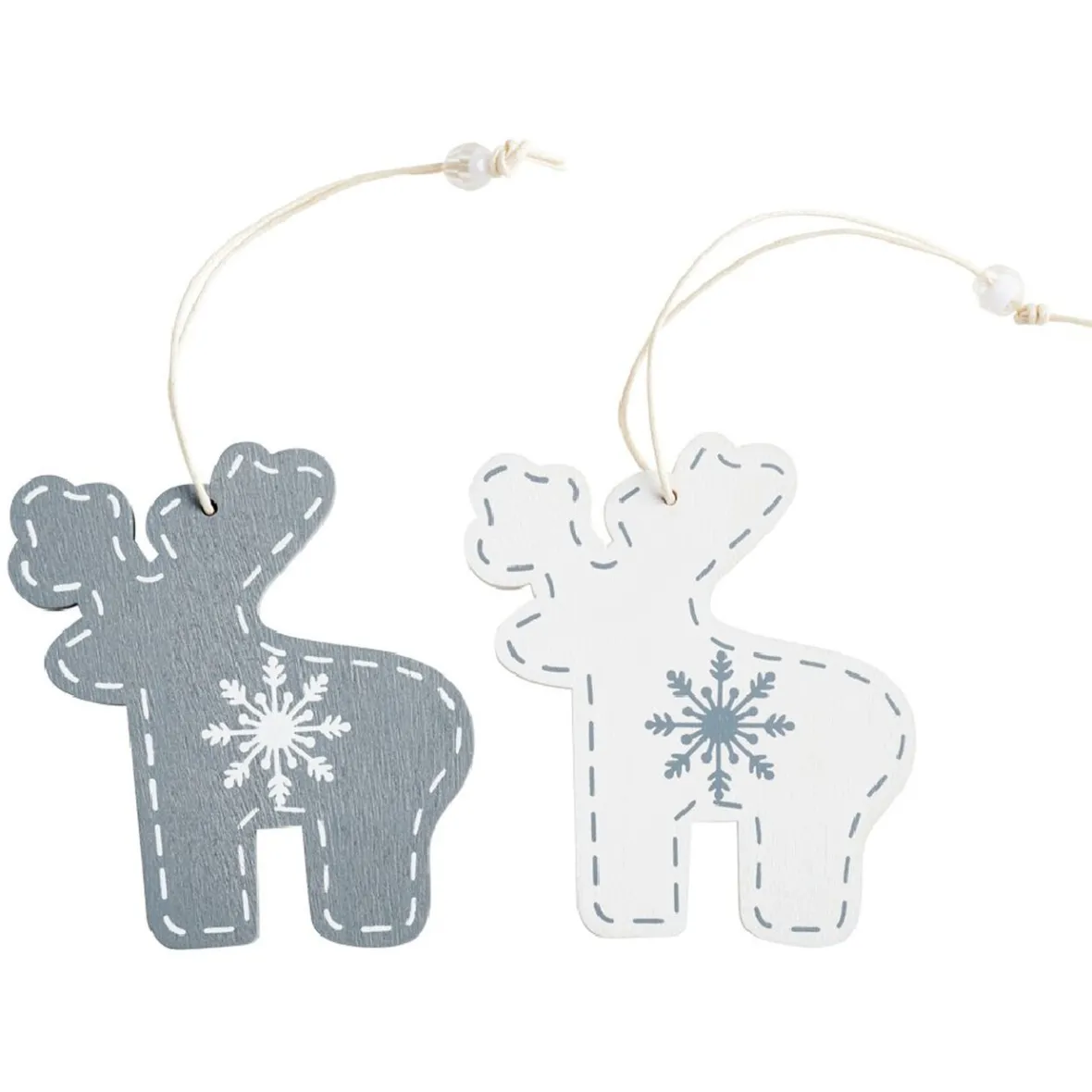 Suspension Noël motifs flocon et cerf blanche et grise x12-Gifi Outlet