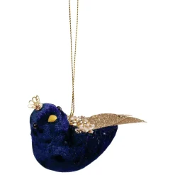 Suspension Noël oiseau velours bleu et doré H.7 cm-Gifi New