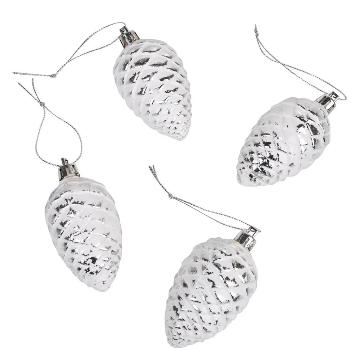 Suspension pomme de pin blanche argentée x4-Gifi New