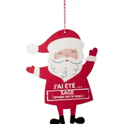 Suspension Père Noël pancarte rotative "J'ai été sage/vilain" en bois-Gifi Best