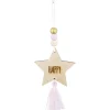 Suspension Étoile de Noël en bois avec pompon et perles H10,5cm-Gifi