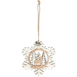 Suspension village de Noël dans flocon en bois H12cm - 2 modèles-Gifi Hot