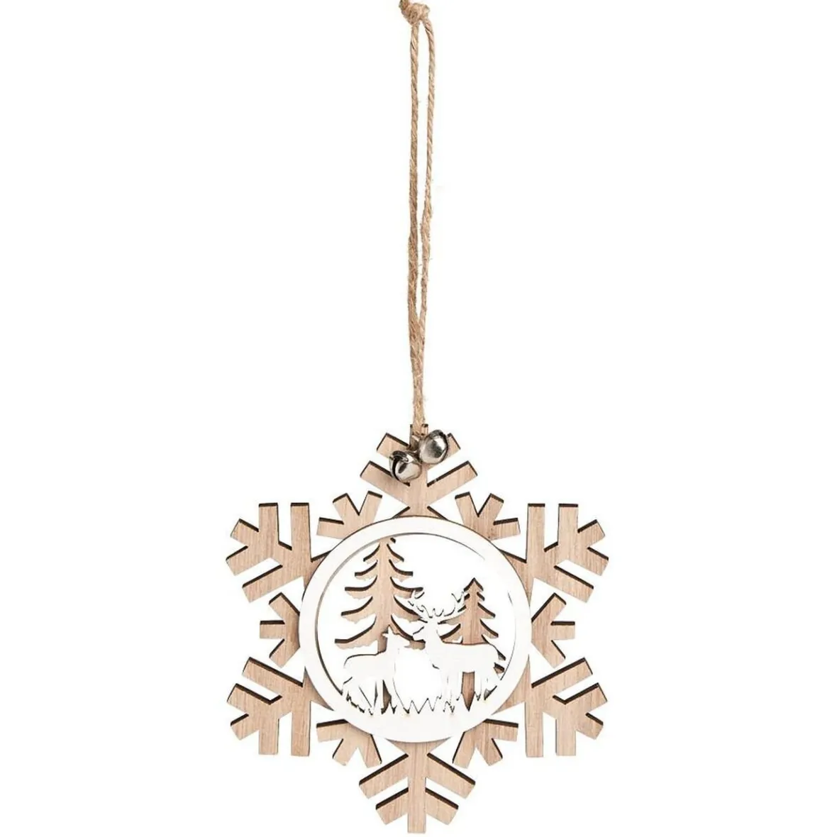 Suspension village de Noël dans flocon en bois H12cm - 2 modèles-Gifi Hot