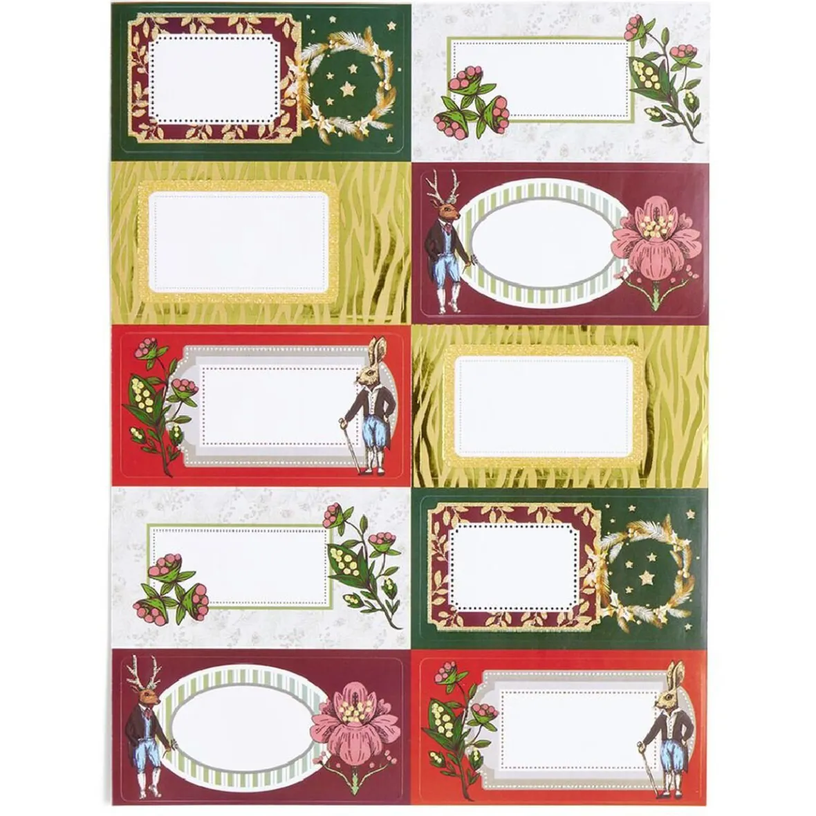 Étiquette cadeau autocollante Noël fleurs vintage lapin 4x8cm x10-Gifi Hot