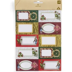 Étiquette cadeau autocollante Noël fleurs vintage lapin 4x8cm x10-Gifi Hot