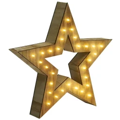 Étoile lumineuse en bois 30 LED blanc chaud H30 cm-Gifi New