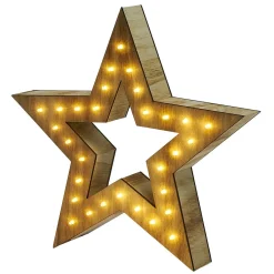 Étoile lumineuse en bois 30 LED blanc chaud H30 cm-Gifi New