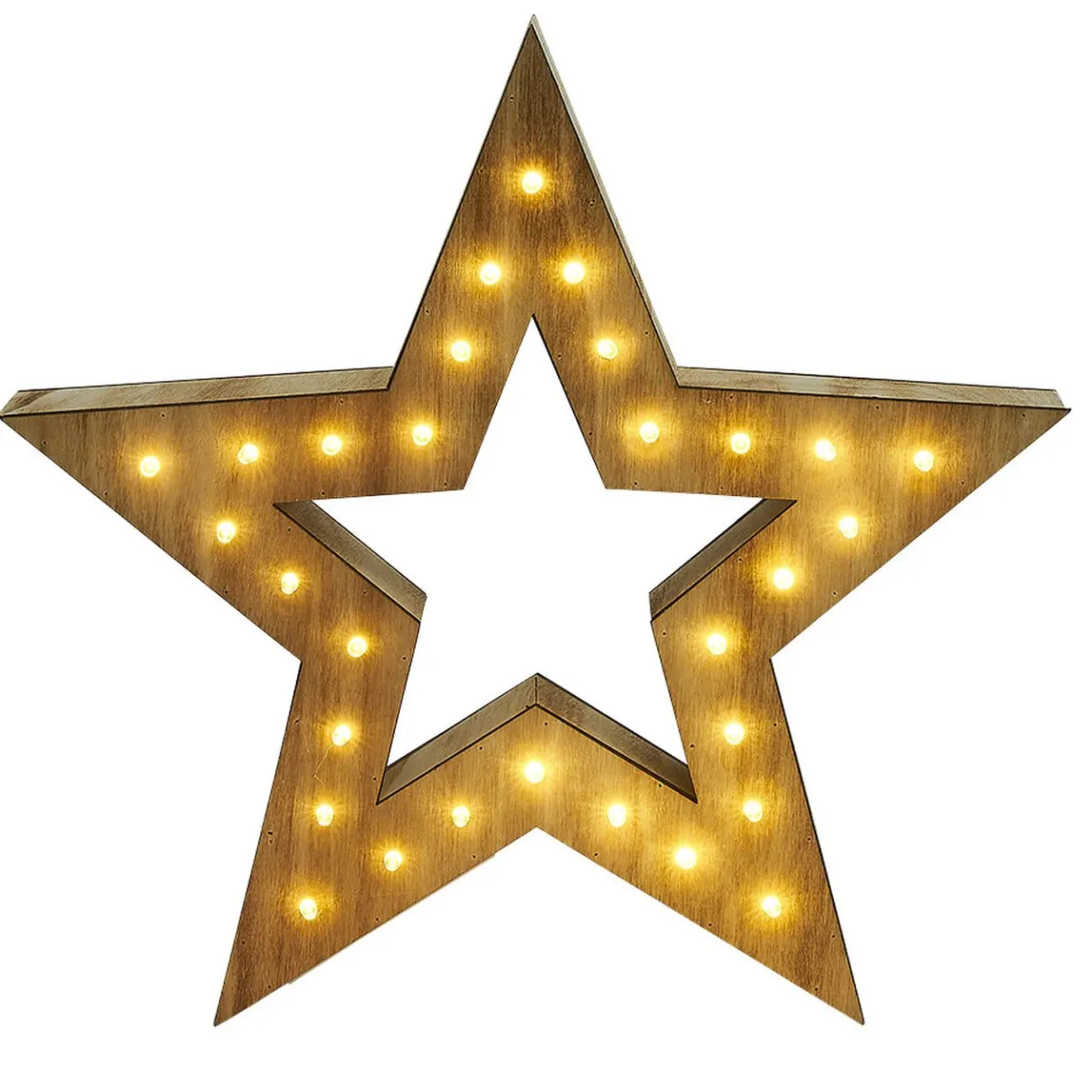 Étoile lumineuse en bois 30 LED blanc chaud H30 cm-Gifi New