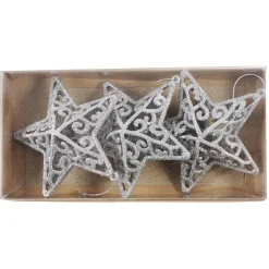 Étoile pailletée argentée à suspendre H.11 cm x3-Gifi Outlet