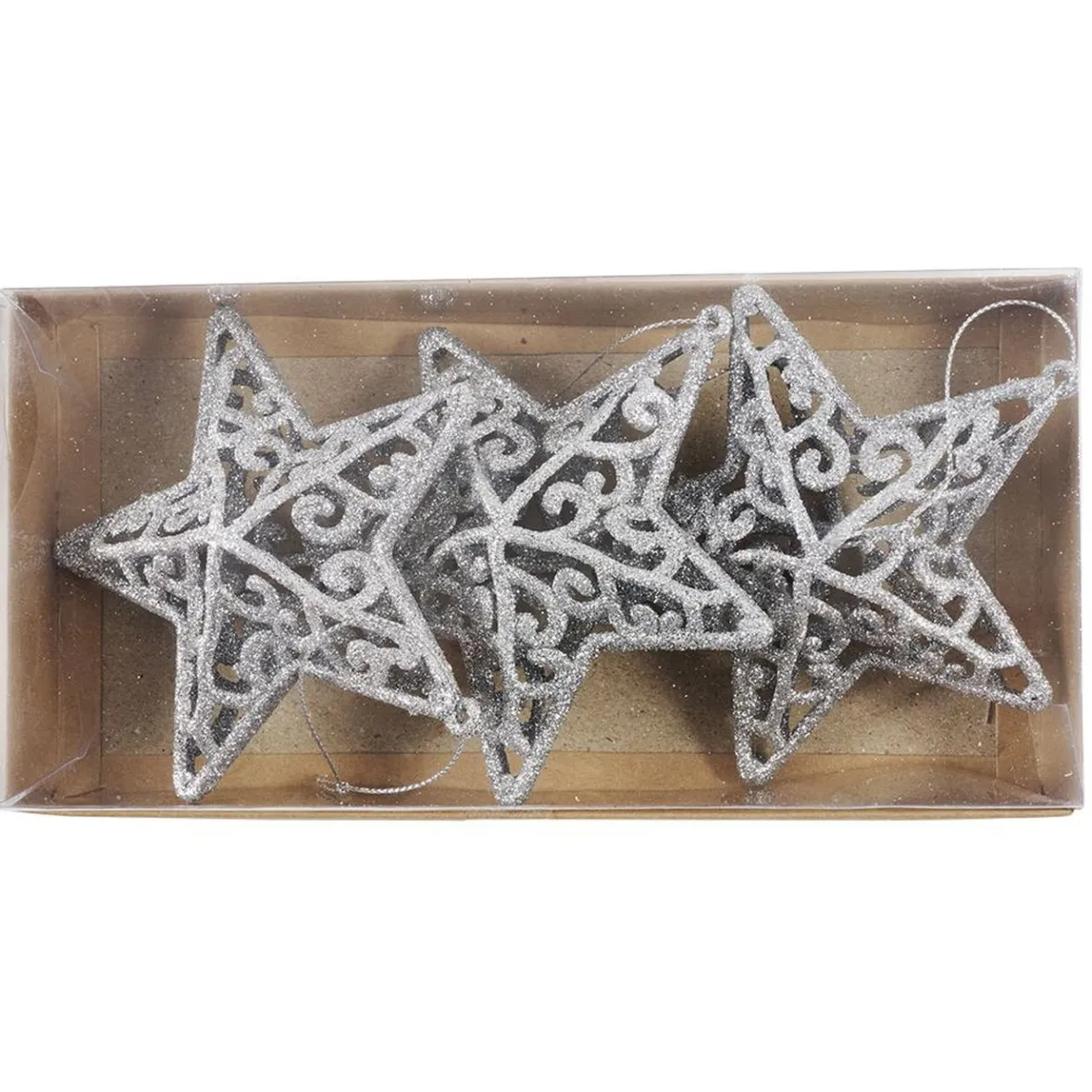 Étoile pailletée argentée à suspendre H.11 cm x3-Gifi Outlet