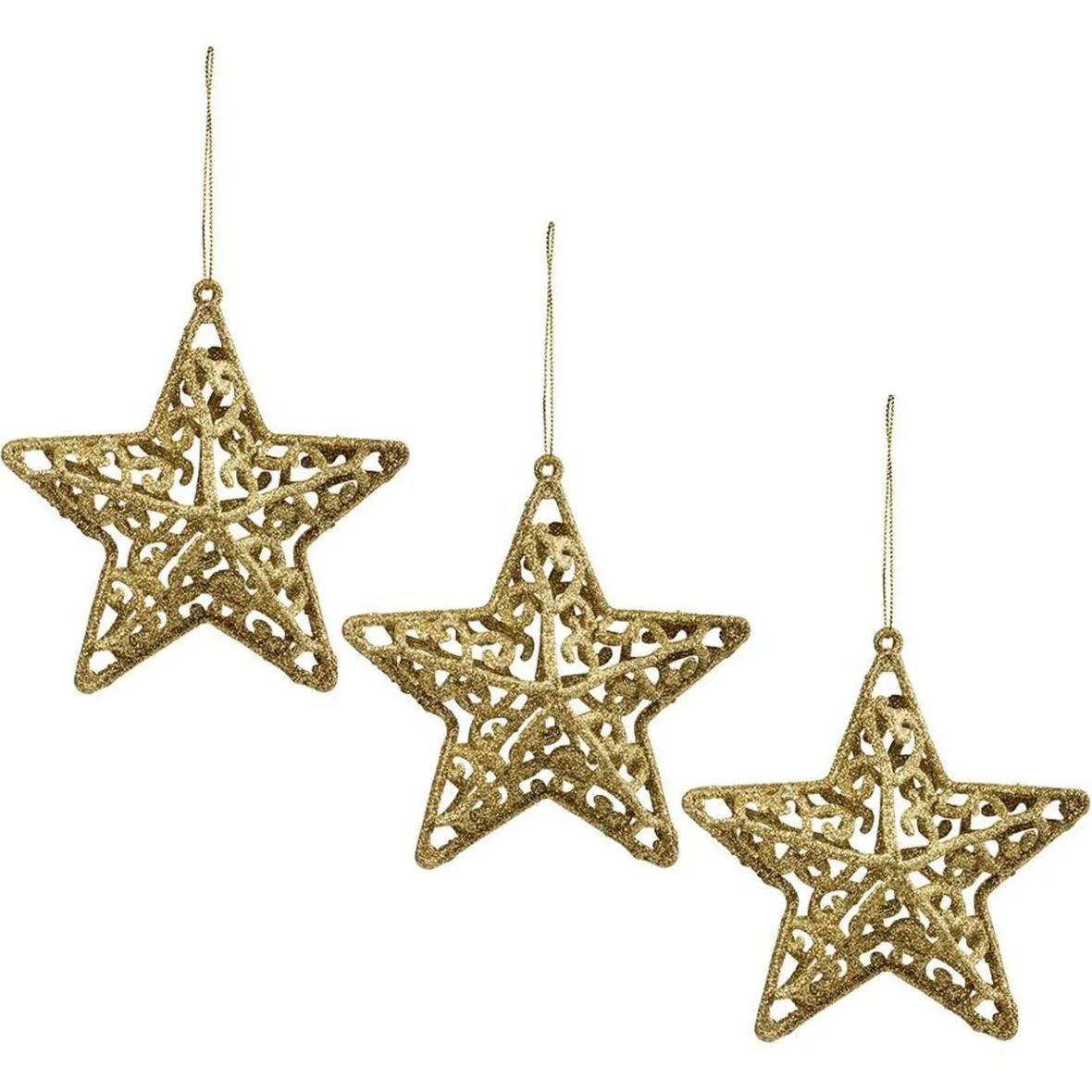 Étoile pailletée dorée à suspendre H.11 cm x3-Gifi Discount