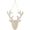 Tête de cerf en bois motif fleur blanc naturel-Gifi Outlet