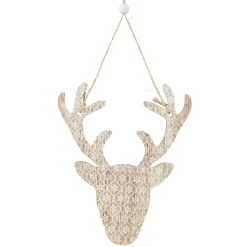 Tête de cerf en bois motif fleur blanc naturel-Gifi Outlet