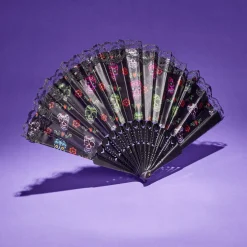 Éventail Halloween pliant tête de mort mexicaine 43x23cm-Gifi Sale