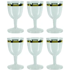 Verre à vin plastique transparent décor doré x6-Gifi