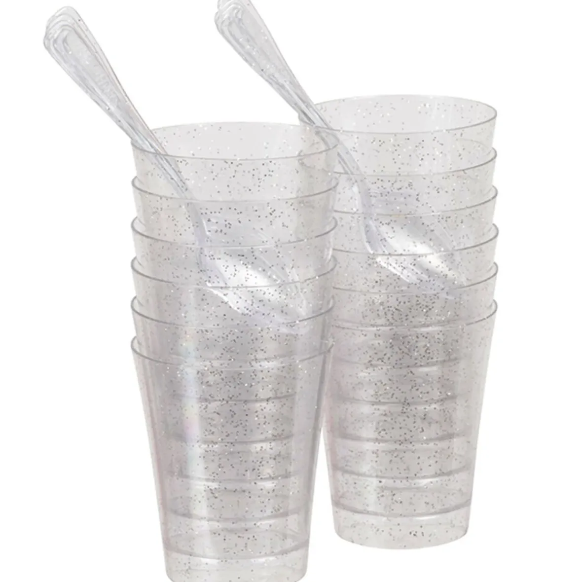 Verrine et cuillère pailletée argentée plastique x12-Gifi Online