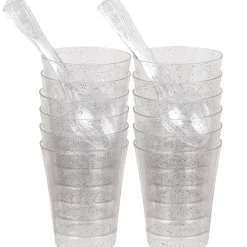 Verrine et cuillère pailletée argentée plastique x12-Gifi Online