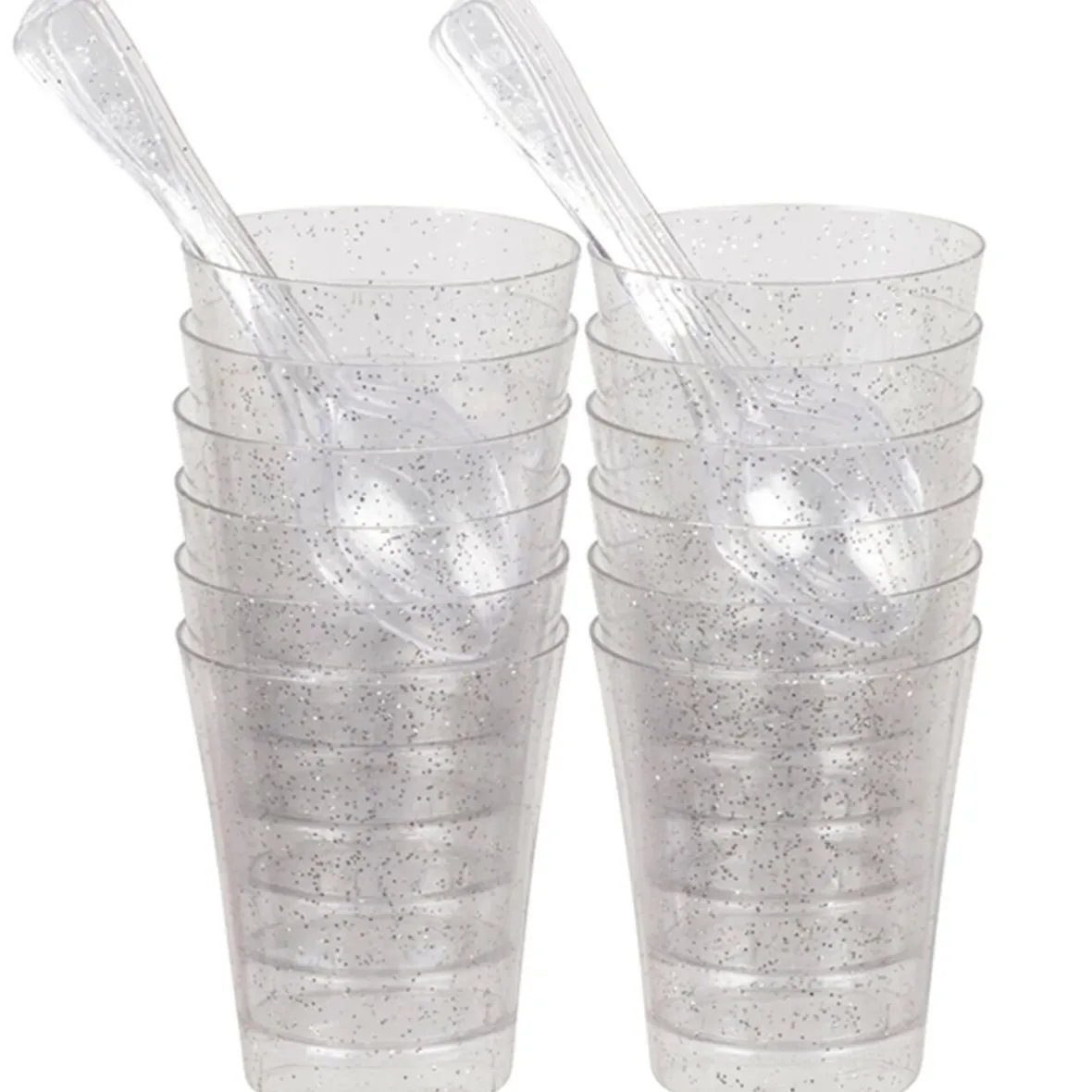 Verrine et cuillère pailletée argentée plastique x12-Gifi Online