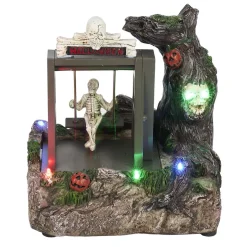 Village animé Halloween à piles squelette sur balançoire H18,5cm-Gifi