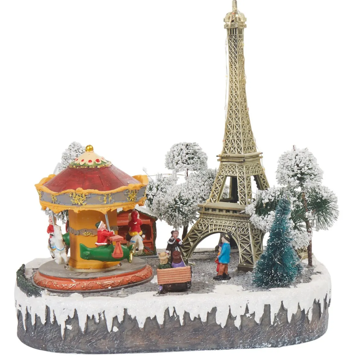 Village animé Noël lumineux musical décoTour Eiffel et carroussel-Gifi New