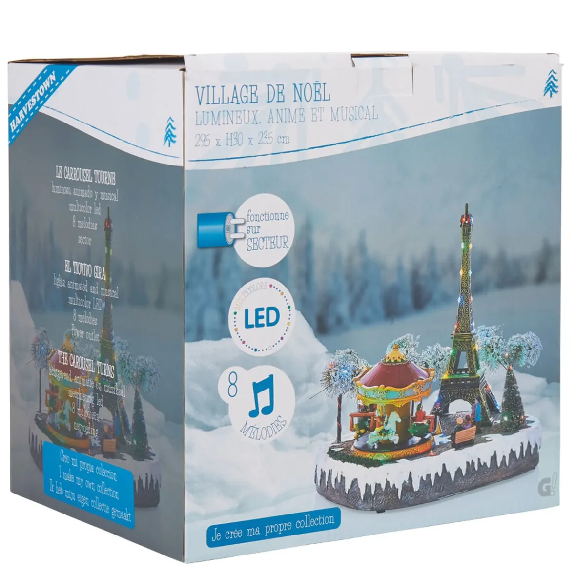 Village animé Noël lumineux musical décoTour Eiffel et carroussel-Gifi New