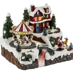 Village de Noël animé lumineux musical 18 LED multicolores-Gifi