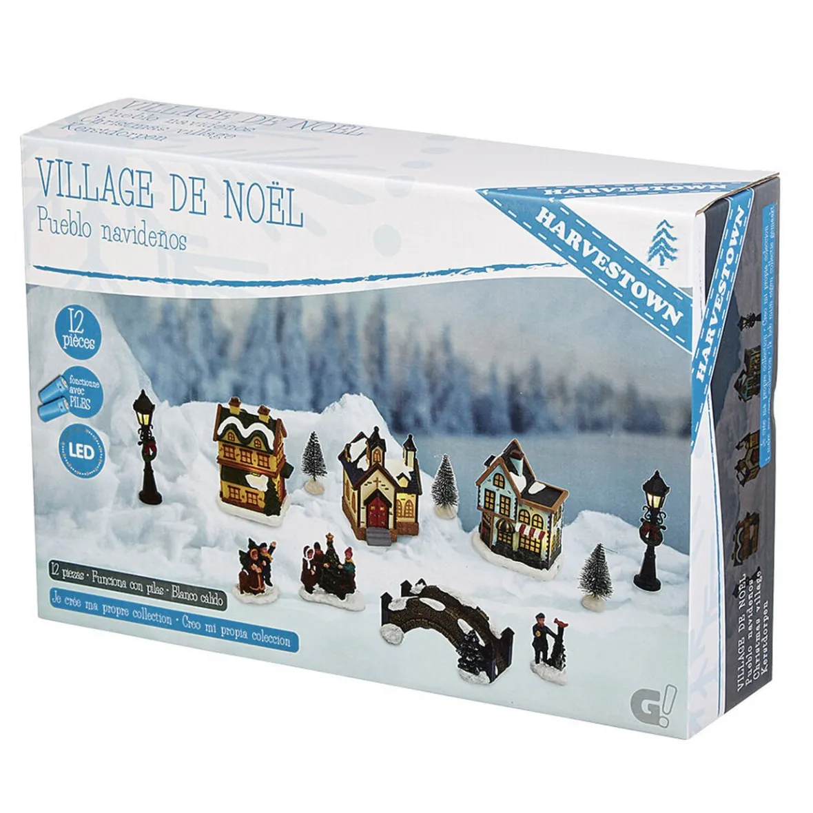 Village de Noël lumineux décor et personnages 12 pièces-Gifi Best